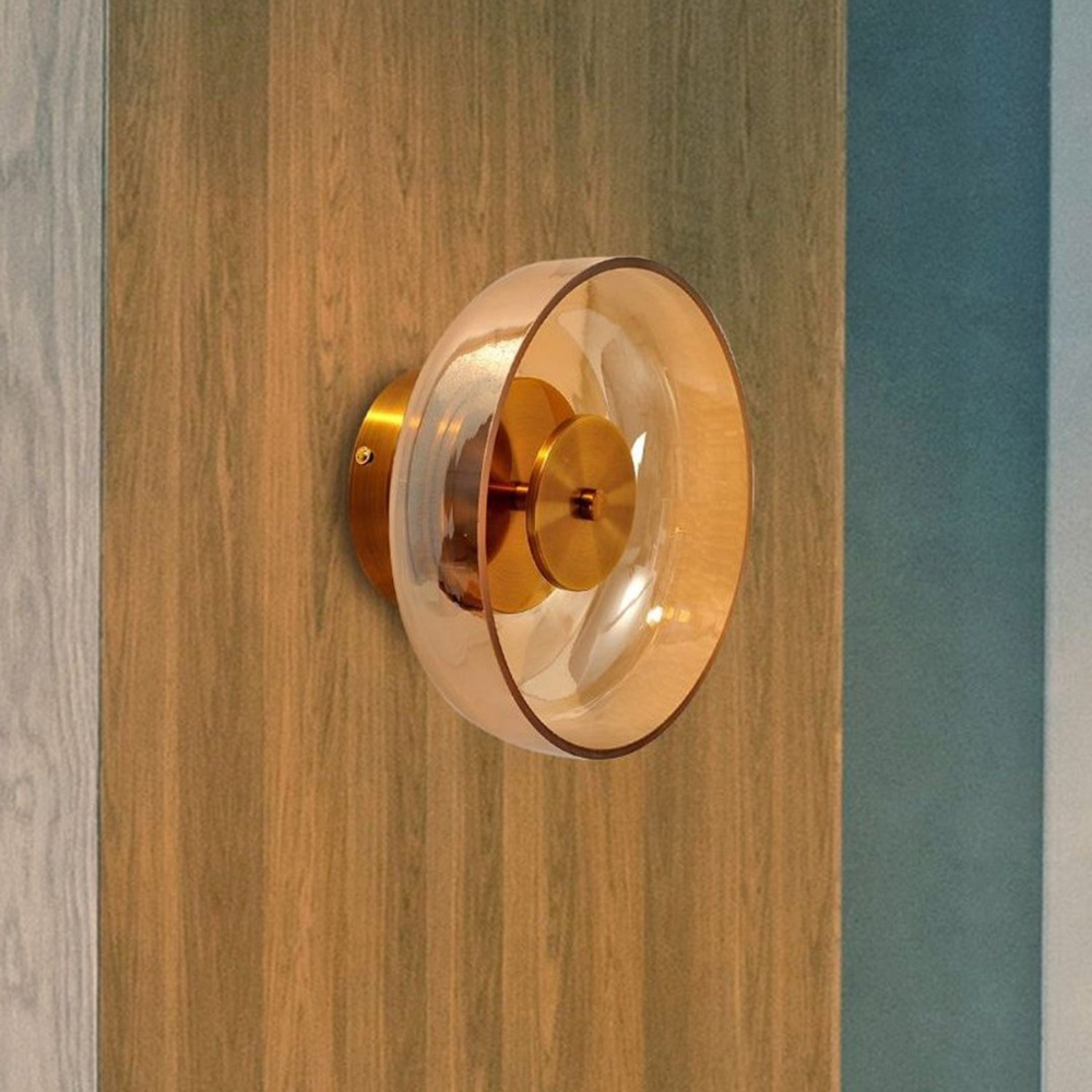Minimalist Brass & Glass Round Wall Sconce LED 1-Light Lasson Living