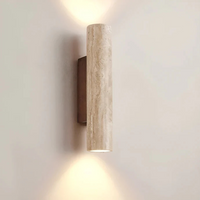 Modern Minimalist Travertine Marble Cylinder Wall Sconce LED 2-Light Lasson Living