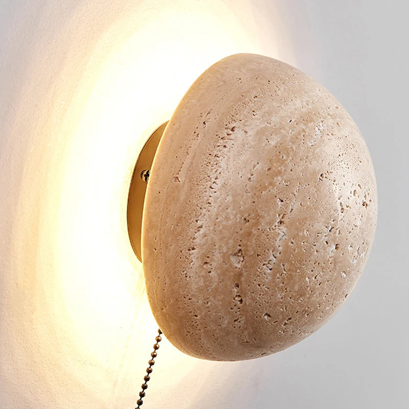 Modern Minimalist Travertine Round Wall Sconce LED 1-Light Lasson Living