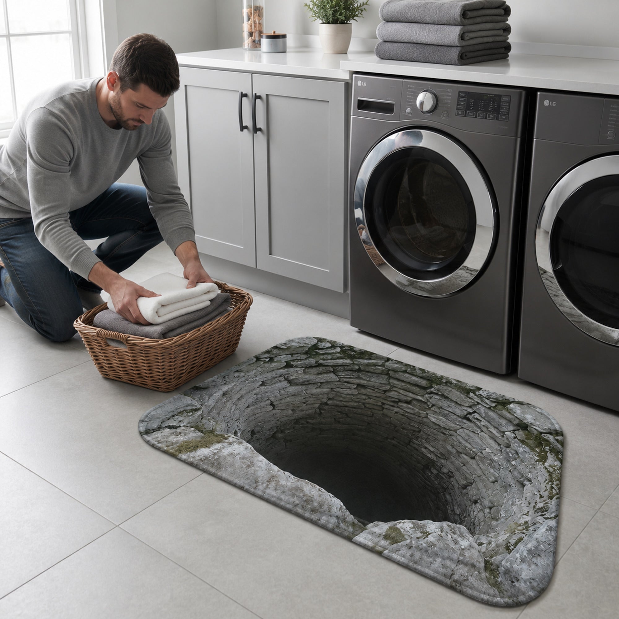 3D Optical Illusion Stone Well Doormat With Non-Slip Latex Backing - Image 3