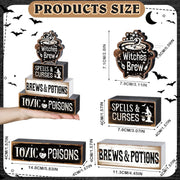 4 Pack Halloween Table Decorations Witches Brew Tiered Tray Set With Stacked Spooky Books - Image 1