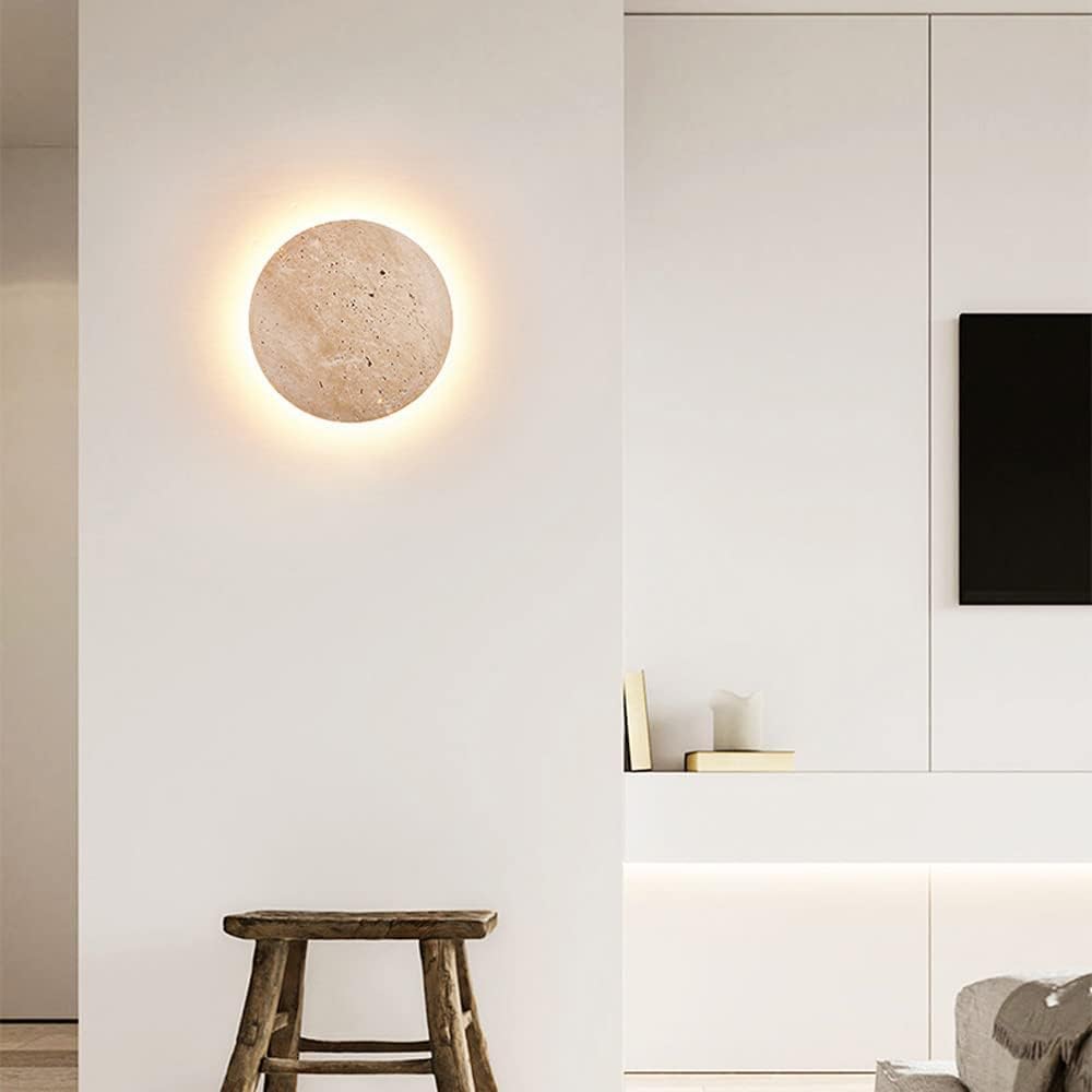 Modern Minimalist Travertine Round Wall Sconce LED 1-Light Lasson Living