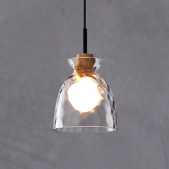 Nordic Rippled Glass and Wood LED Pendant Light | 1-Light Lasson Living