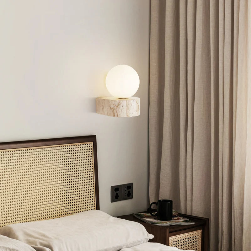 Modern Travertine Globe Wall Sconce LED 1-Light Lasson Living