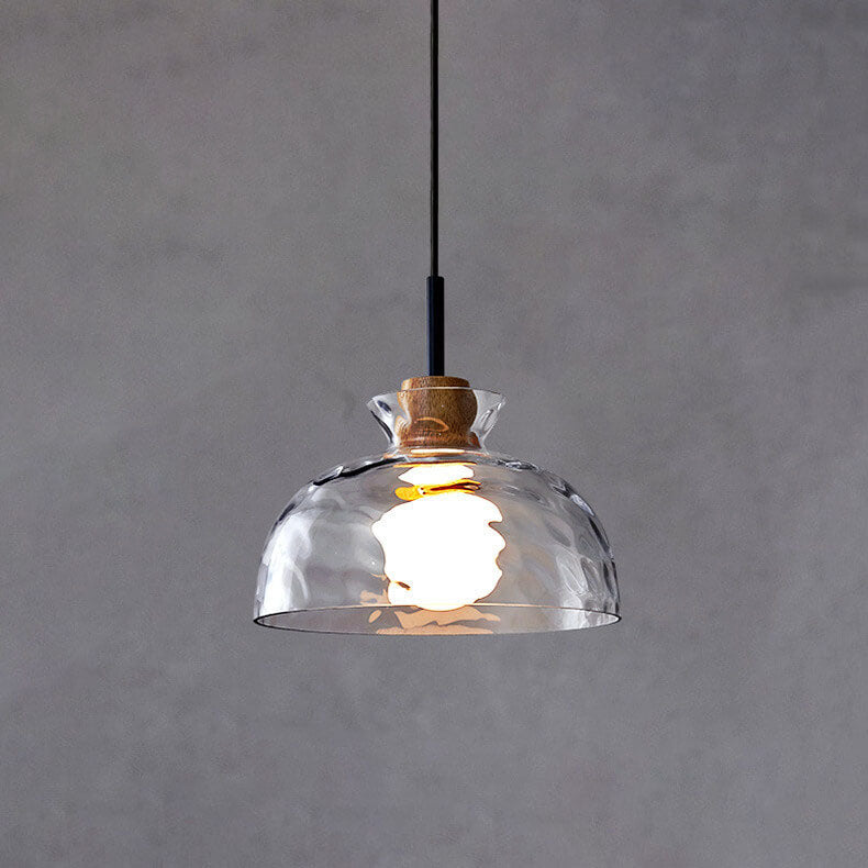 Nordic Rippled Glass and Wood LED Pendant Light | 1-Light Lasson Living