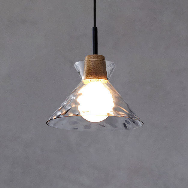 Nordic Rippled Glass and Wood LED Pendant Light | 1-Light Lasson Living