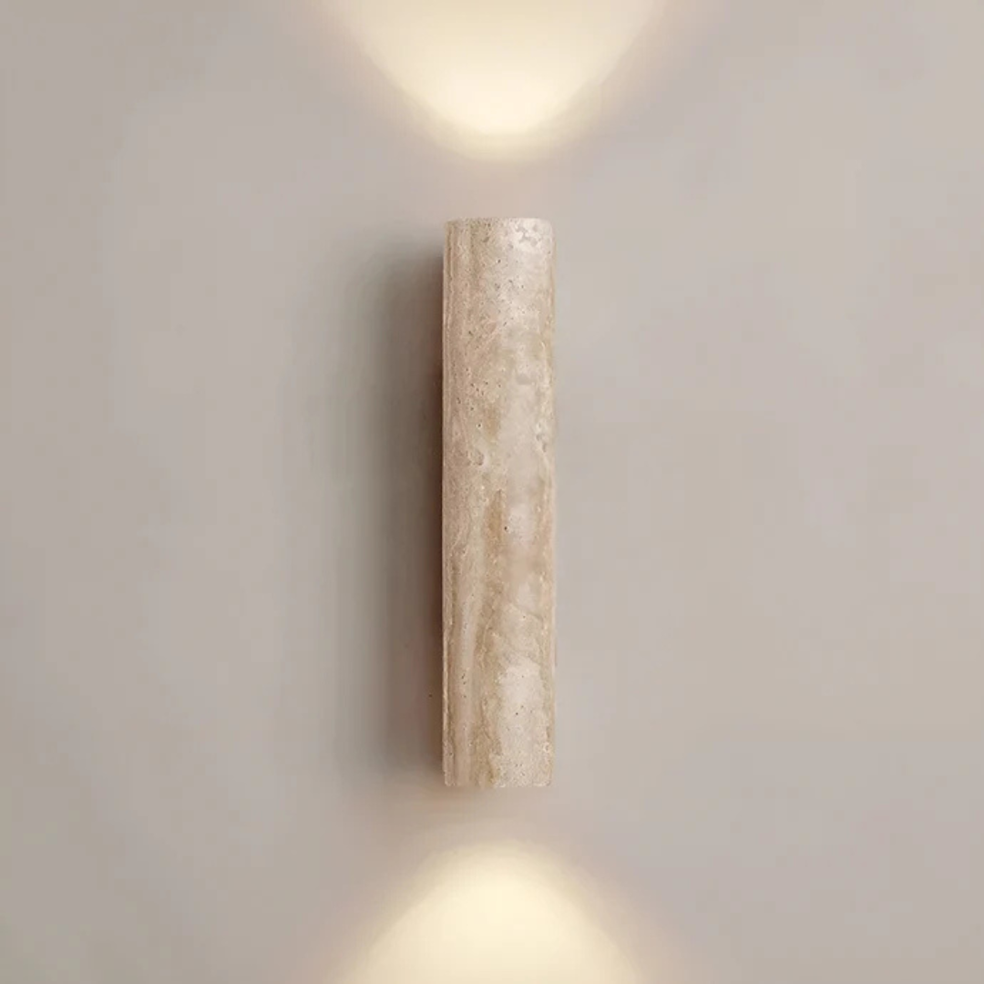 Modern Minimalist Travertine Marble Cylinder Wall Sconce LED 2-Light Lasson Living