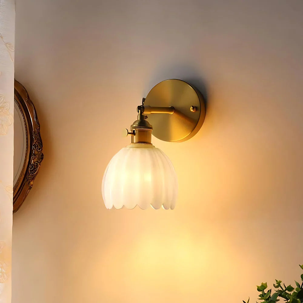 Vintage Brass Tulip Glass Wall Sconce 1-Light Lasson Living