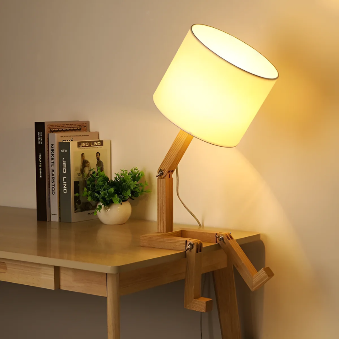 Modern Adjustable Wooden Table Lamp With Fabric Shade 1-Light Lasson Living