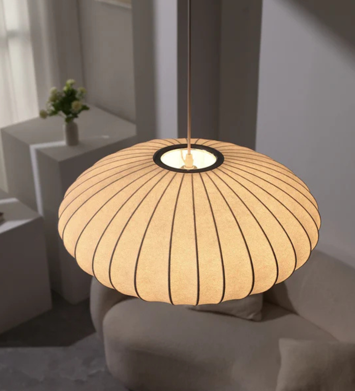 Japanese Fabric Round Pendant 1-Light Lasson Living