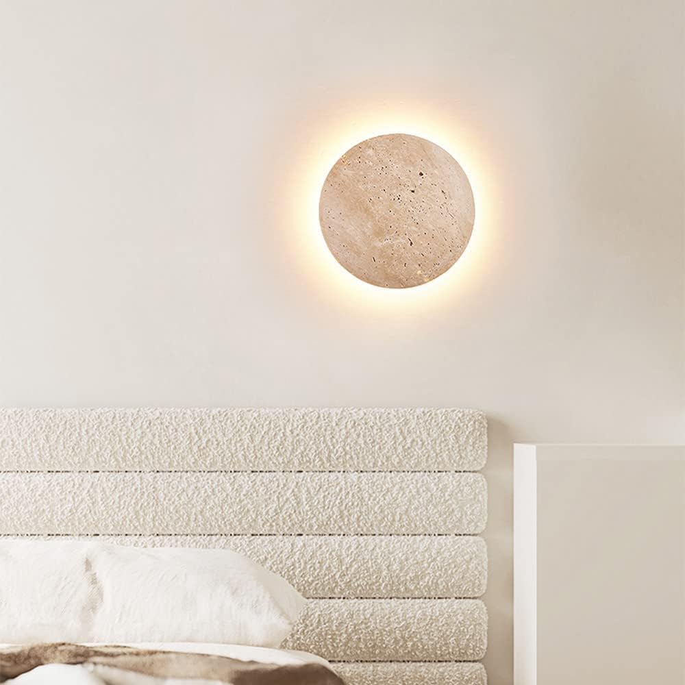 Modern Minimalist Travertine Round Wall Sconce LED 1-Light Lasson Living