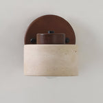 Minimalist Travertine Wood Cylinder Wall Sconce LED 1-light Lasson Living