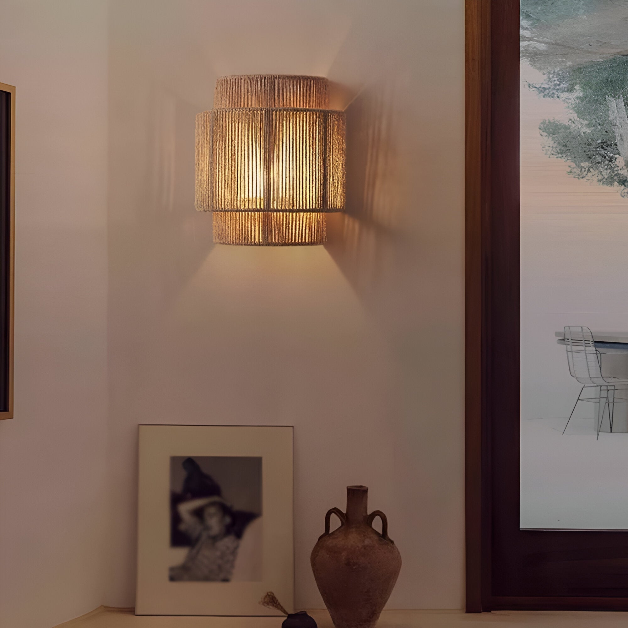 Vintage Bohemian Hand-Woven Rope Wall Sconce LED 1-Light Lasson Living