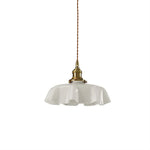 French Ruffled Glass Brass Pendant Light 1-Light Lasson Living