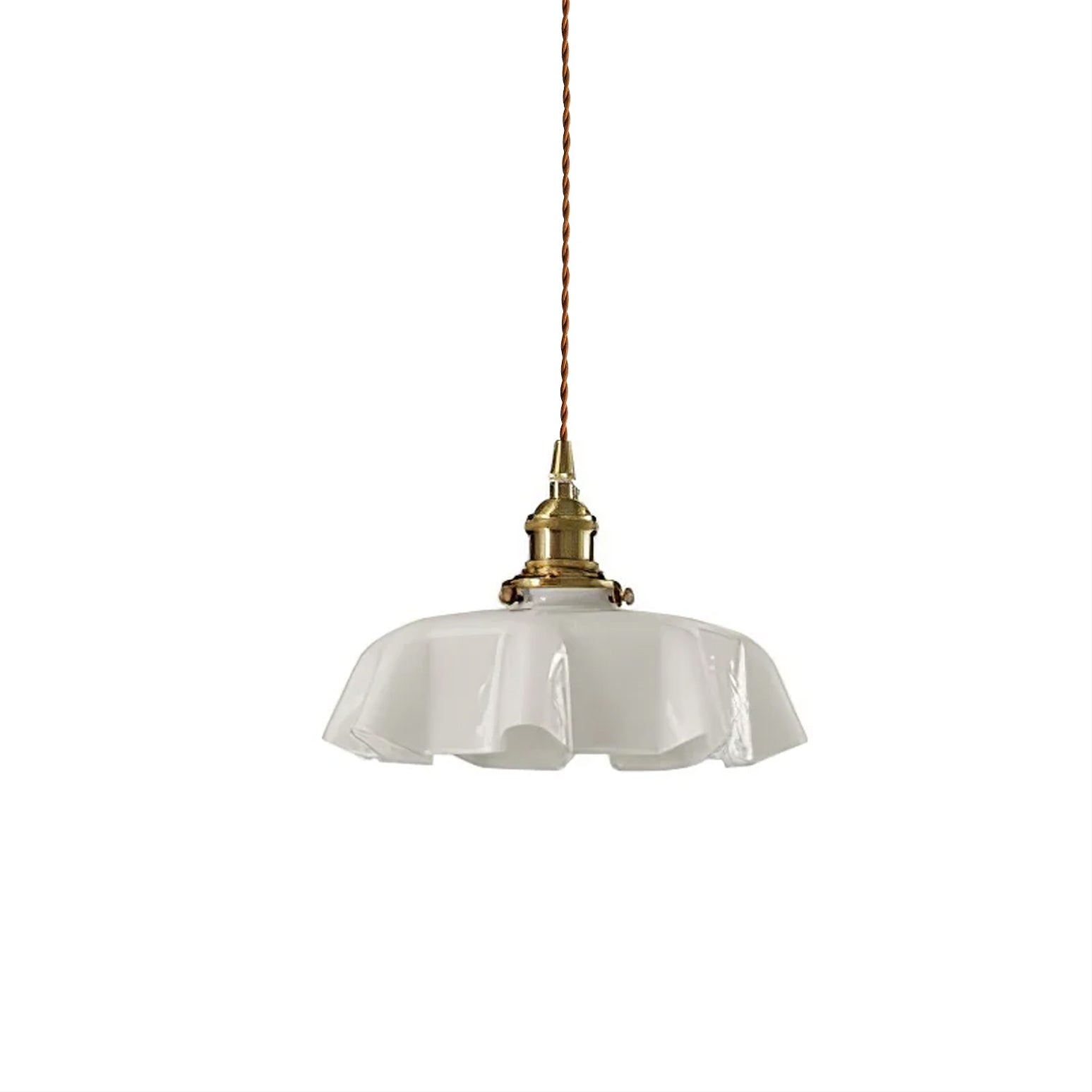 French Ruffled Glass Brass Pendant Light 1-Light Lasson Living