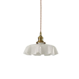 French Ruffled Glass Brass Pendant Light 1-Light Lasson Living