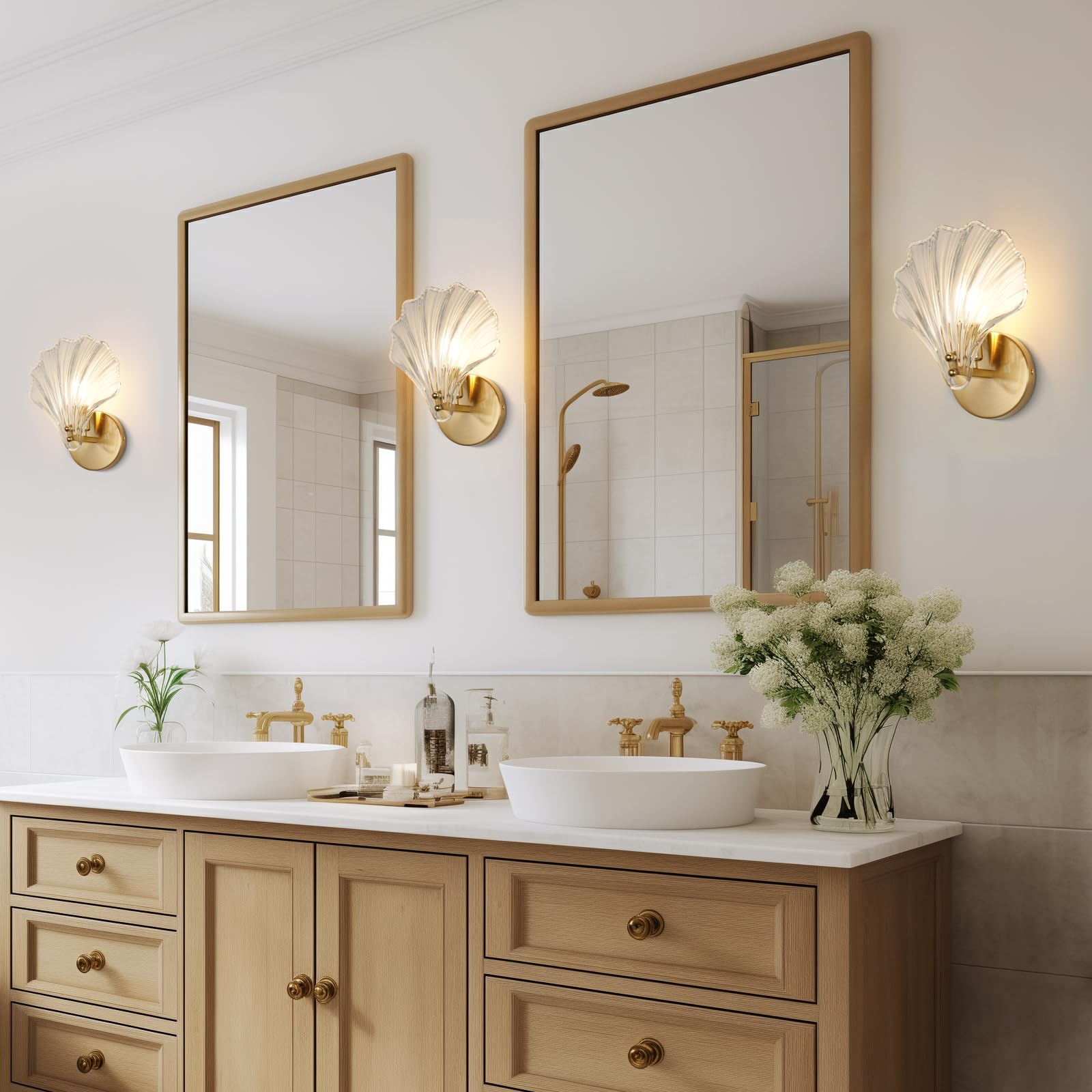 Art Deco Brass Glass Seashell Wall Sconce LED 1-Light Lasson Living
