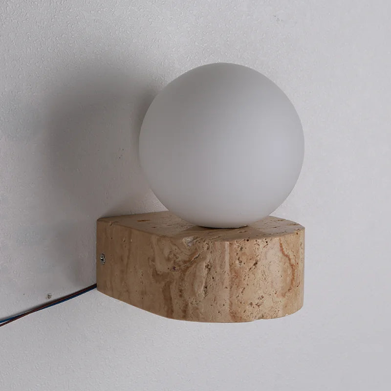 Modern Travertine Globe Wall Sconce LED 1-Light Lasson Living