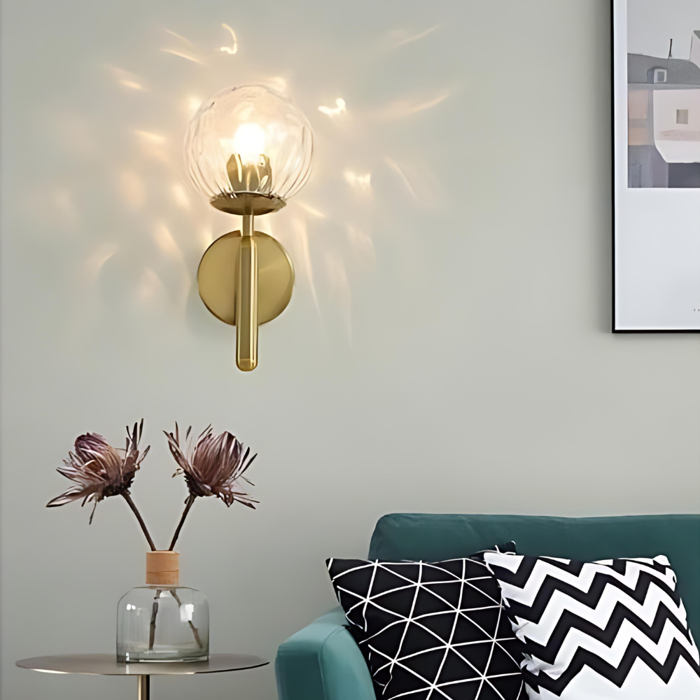 Nordic Brass Glass Globe Wall Sconce LED 1-Light Lasson Living