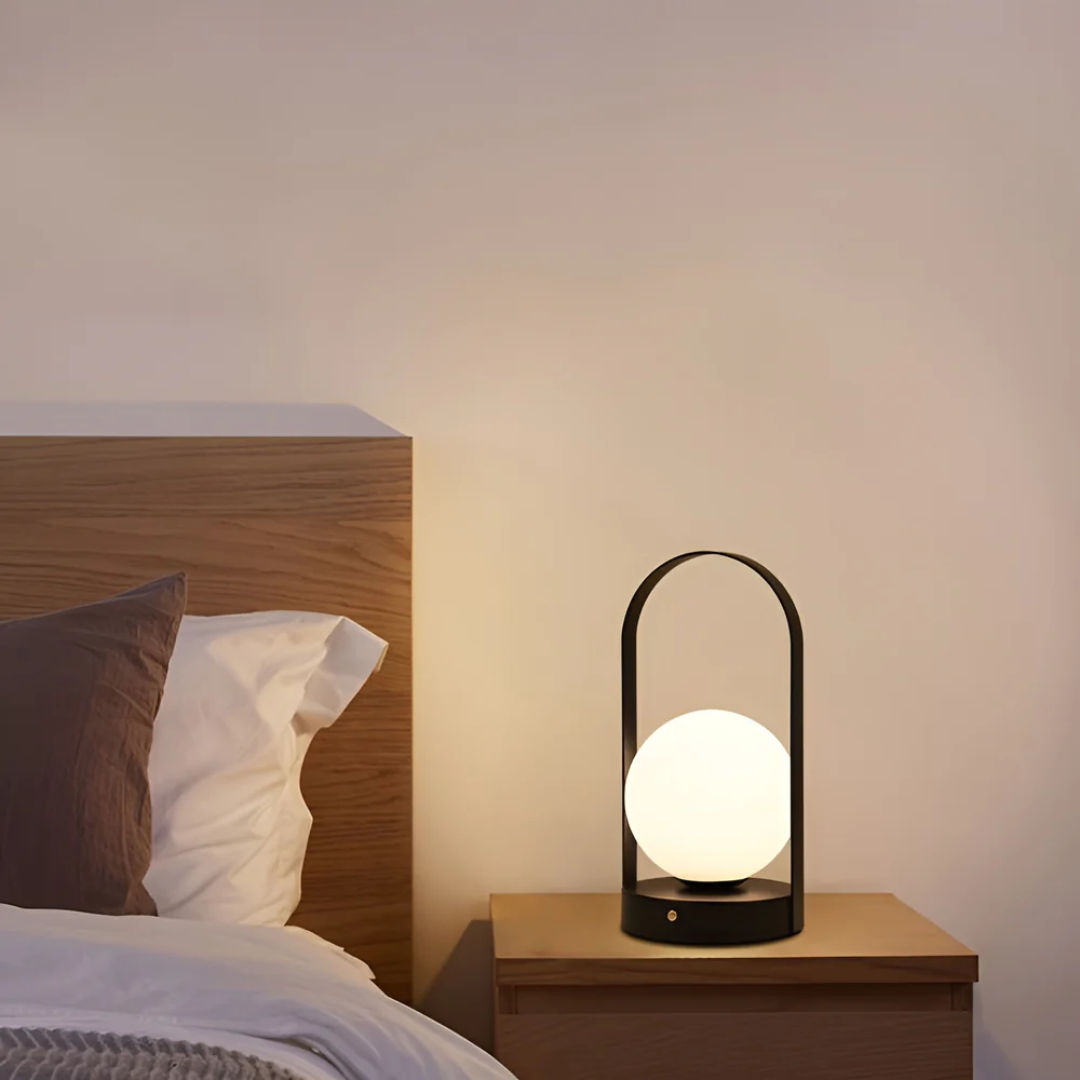 Modern Metal and Glass Globe LED Rechargeable Table Lamp 1-Light Lasson Living