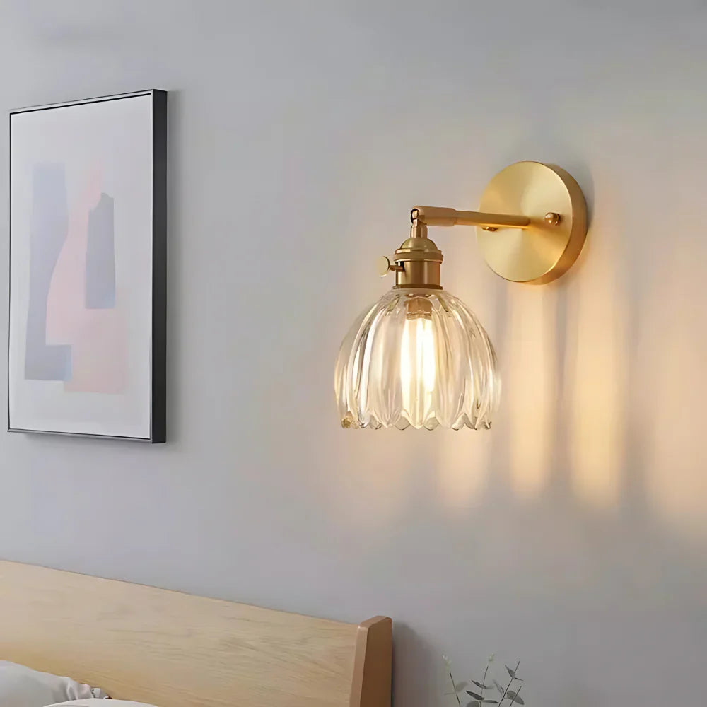 Vintage Brass Tulip Glass Wall Sconce 1-Light Lasson Living