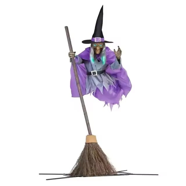 6-Foot Flying Witch Halloween Decoration Scary Outdoor Prop With Floating Effect And Lifelike Face Yard Decor - Image 1