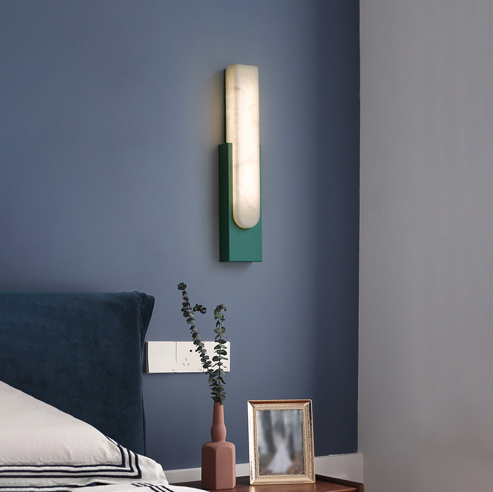 Modern Alabaster-Effect Brass Wall Sconce LED 1-Light Lasson Living