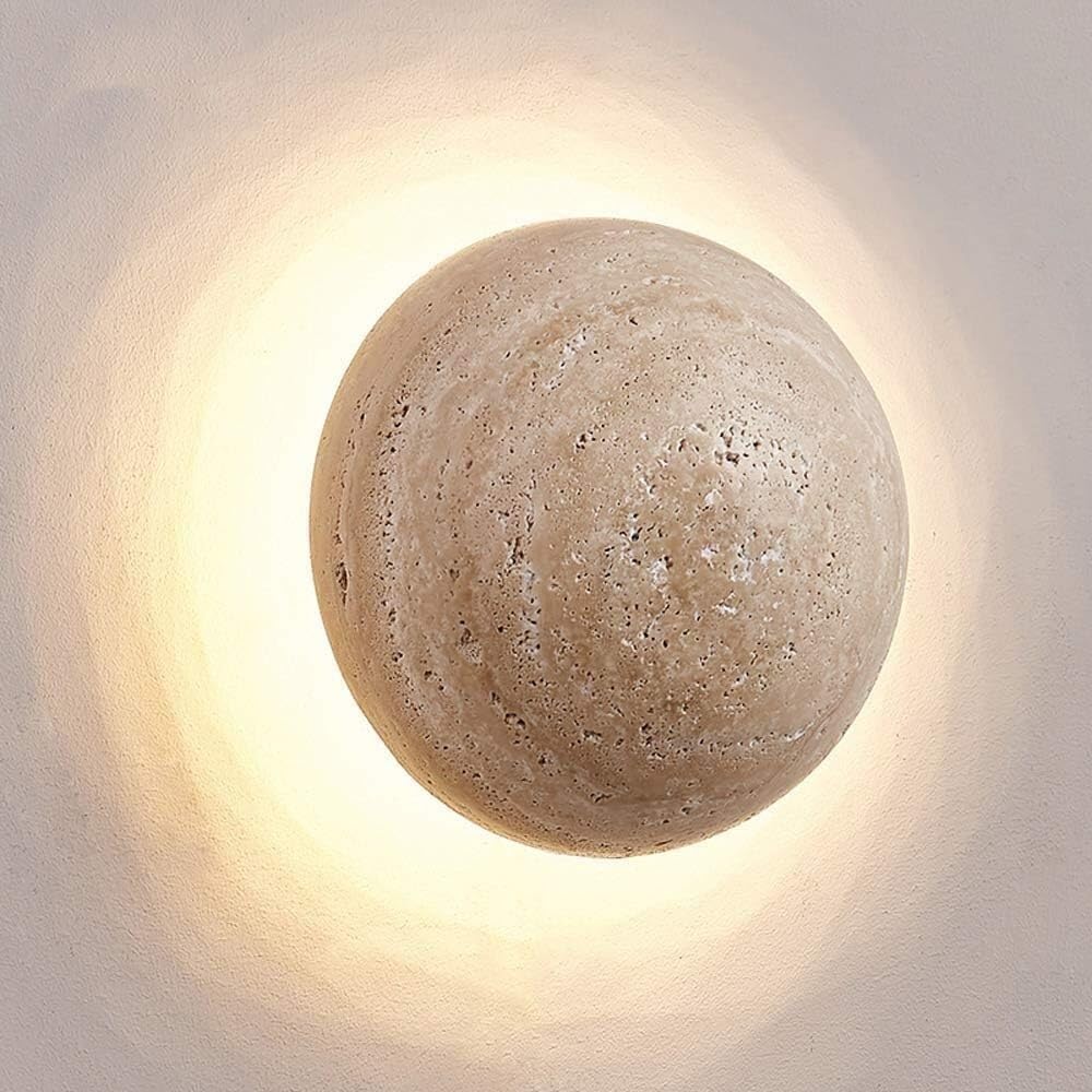 Modern Minimalist Travertine Round Wall Sconce LED 1-Light Lasson Living