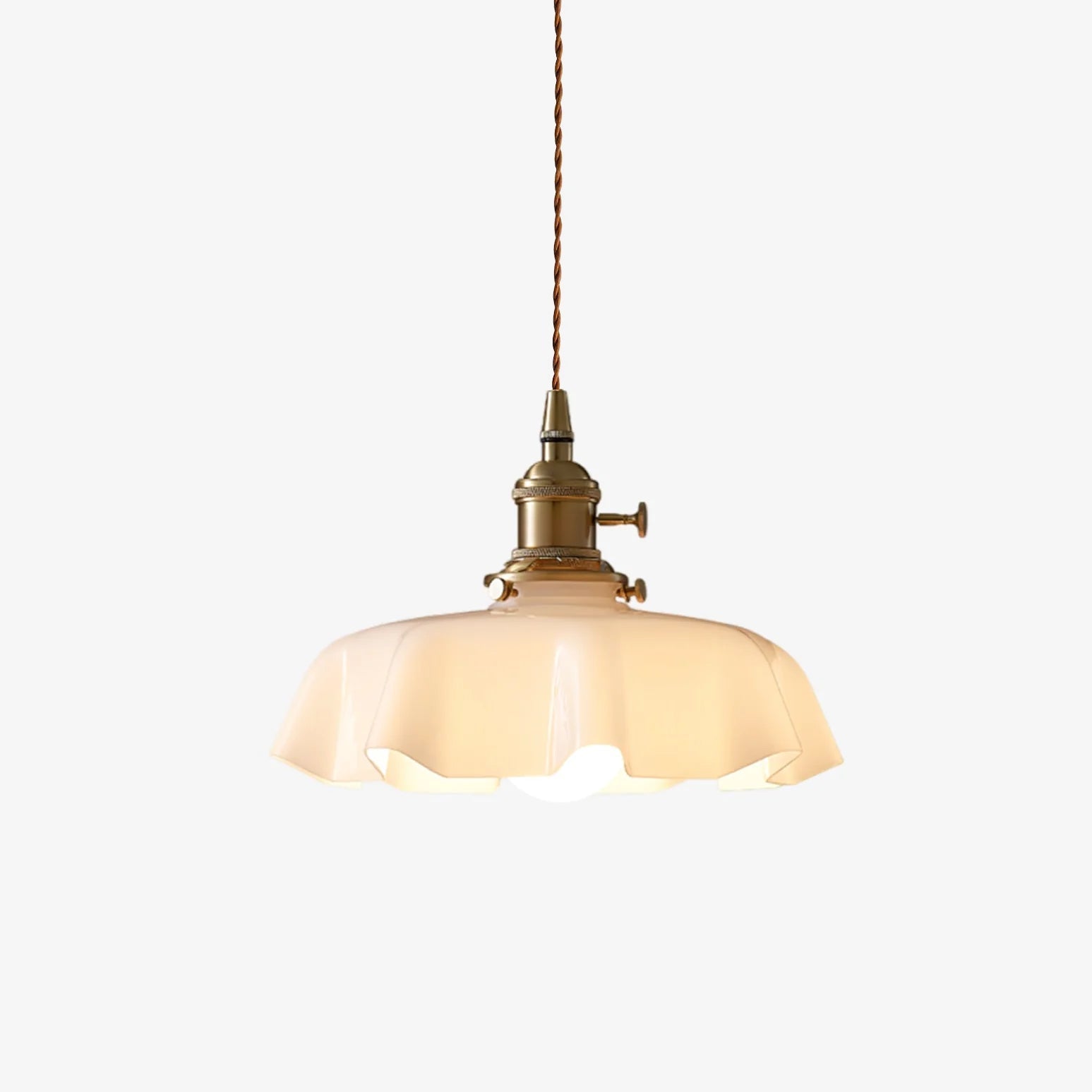 French Ruffled Glass Brass Pendant Light 1-Light Lasson Living