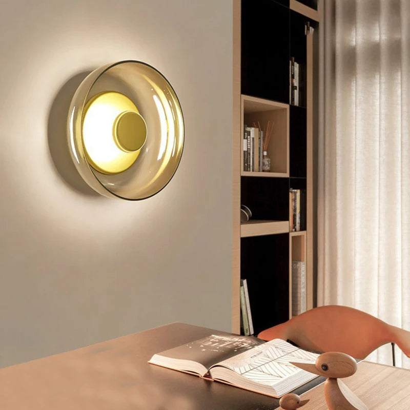 Minimalist Brass & Glass Round Wall Sconce LED 1-Light Lasson Living