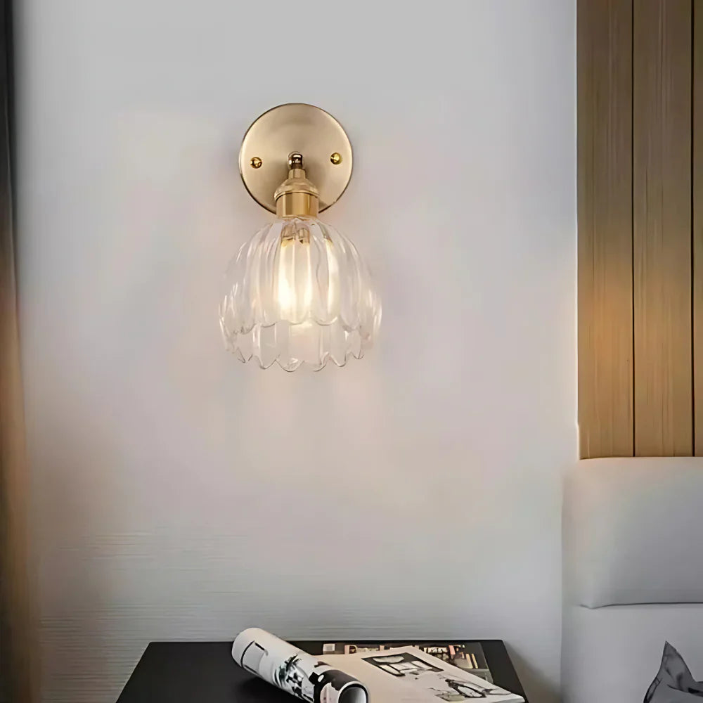 Vintage Brass Tulip Glass Wall Sconce 1-Light Lasson Living