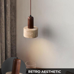 Modern Travertine Wood Cylinder Pendant Light 1-Light Lasson Living