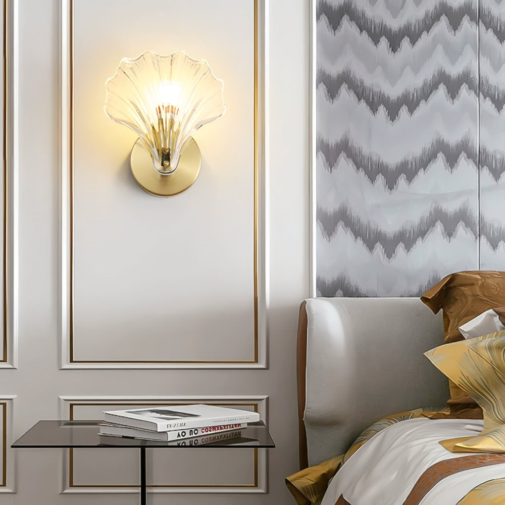 Art Deco Brass Glass Seashell Wall Sconce LED 1-Light Lasson Living