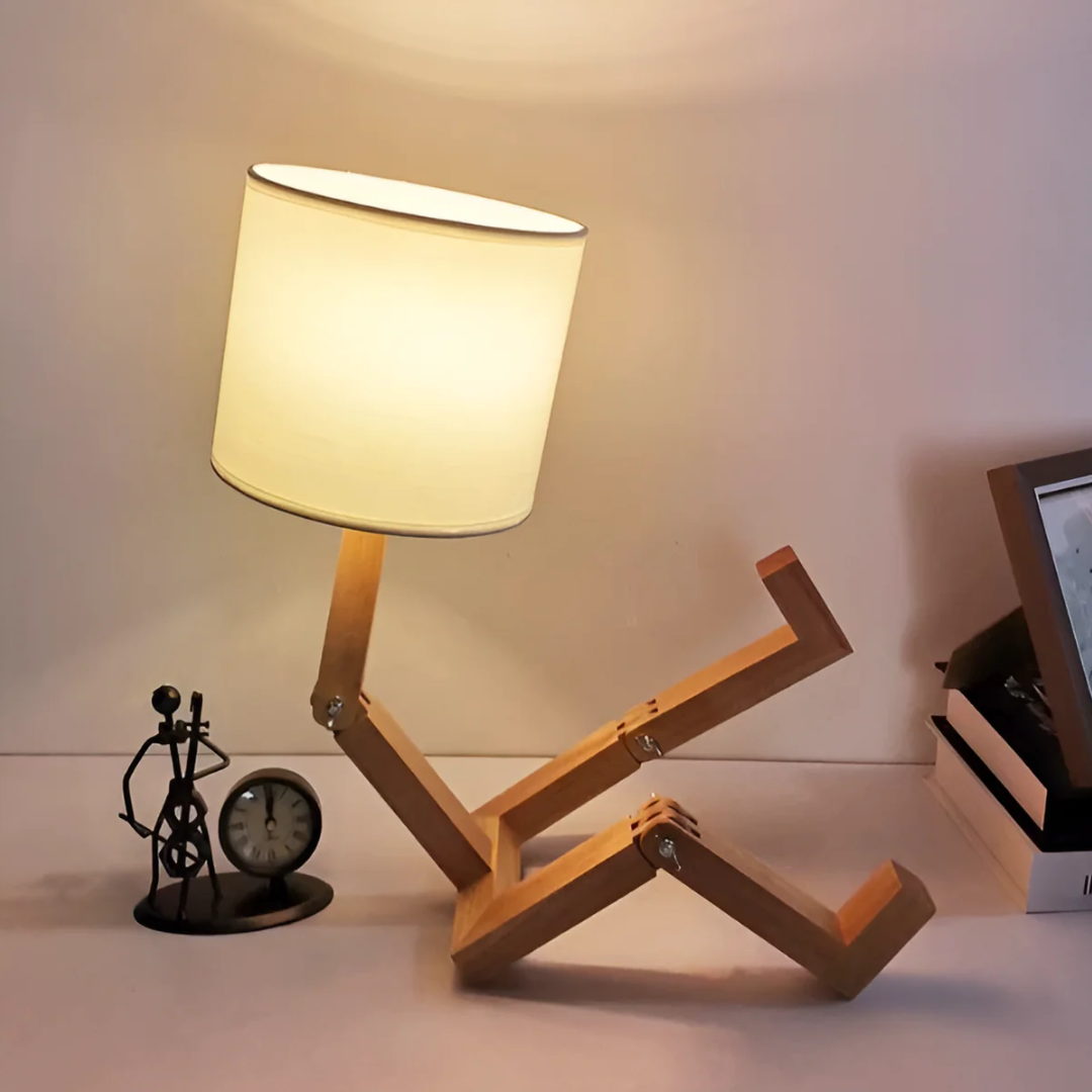 Modern Adjustable Wooden Table Lamp With Fabric Shade 1-Light Lasson Living