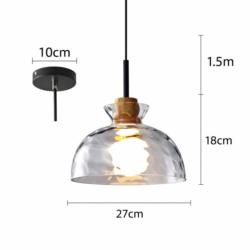 Nordic Rippled Glass and Wood LED Pendant Light | 1-Light Lasson Living
