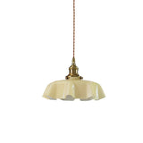 French Ruffled Glass Brass Pendant Light 1-Light Lasson Living