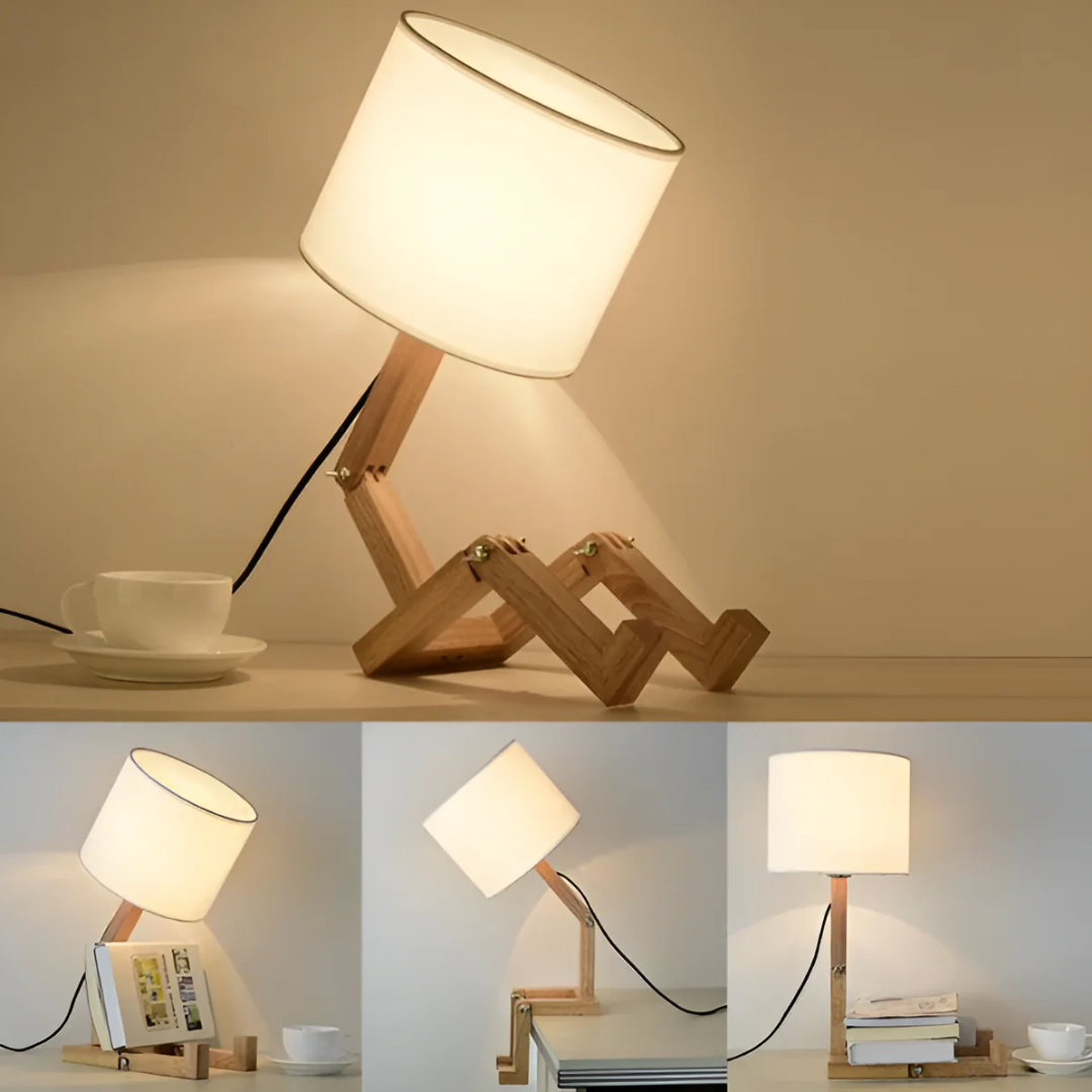 Modern Adjustable Wooden Table Lamp With Fabric Shade 1-Light Lasson Living
