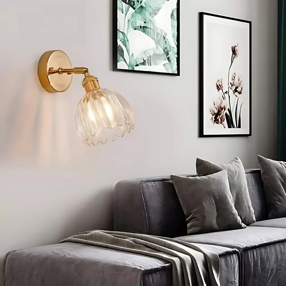 Vintage Brass Tulip Glass Wall Sconce 1-Light Lasson Living