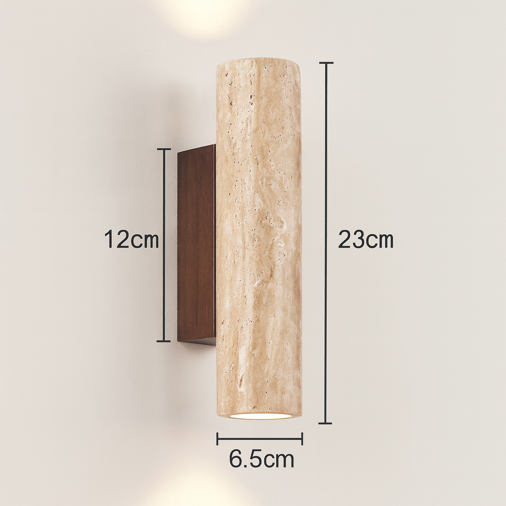 Japandi Travertine Wood Cylinder Wall Sconce LED 1-light Lasson Living