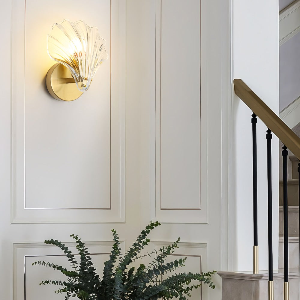 Art Deco Brass Glass Seashell Wall Sconce LED 1-Light Lasson Living