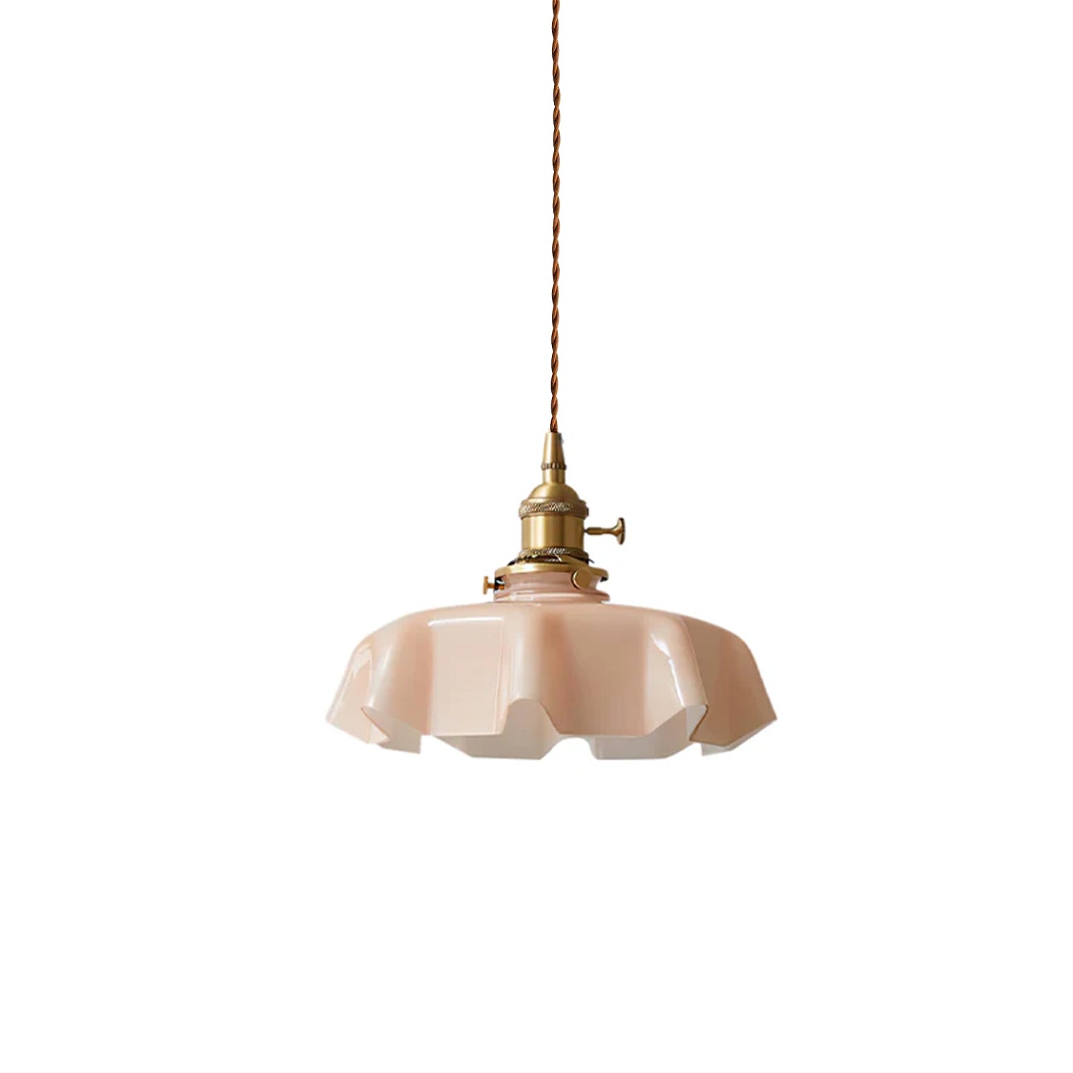 French Ruffled Glass Brass Pendant Light 1-Light Lasson Living