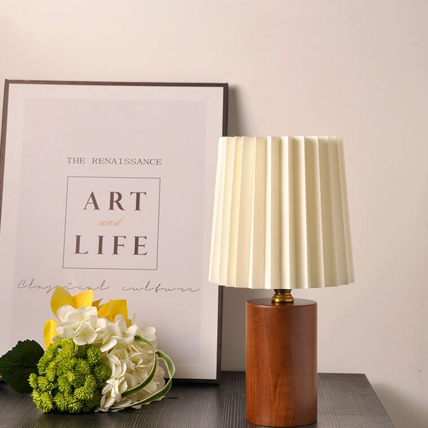 Vintage Korean Pleated Fabric Cylinder LED Table Lamp | 1-Light Lasson Living
