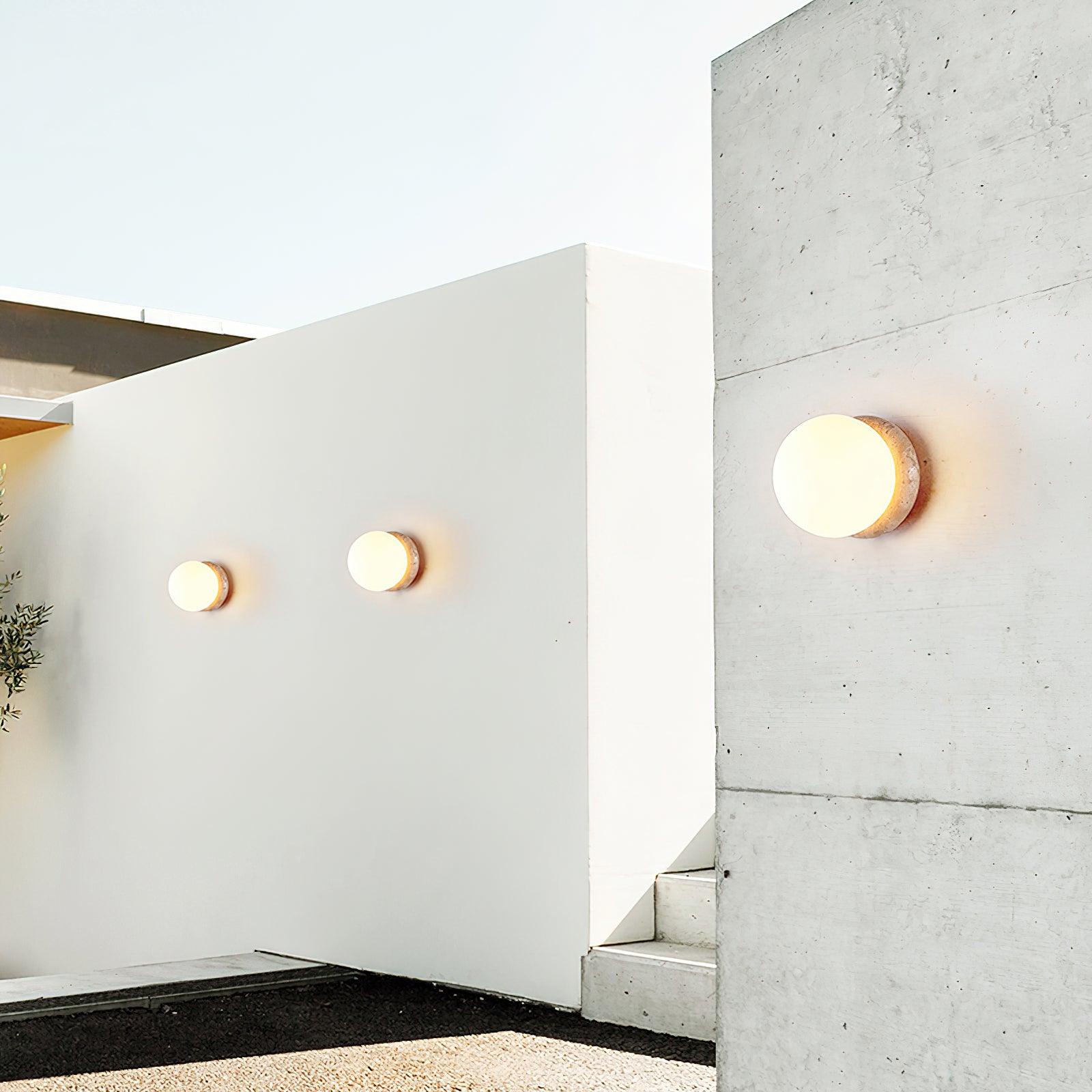 Modern Travertine Stone Round Outdoor Wall Light LED 1-Light Lasson Living