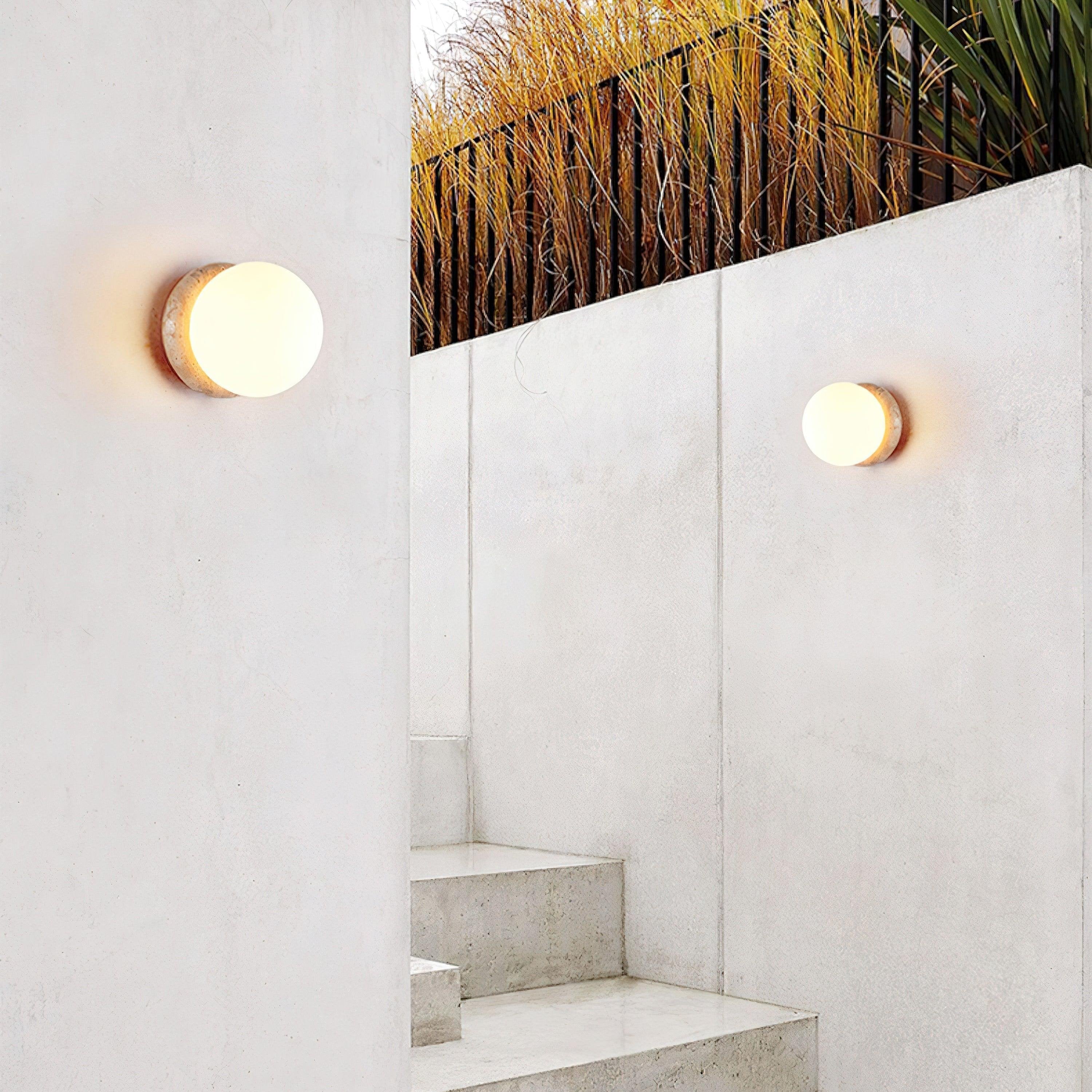 Modern Travertine Stone Round Outdoor Wall Light LED 1-Light Lasson Living
