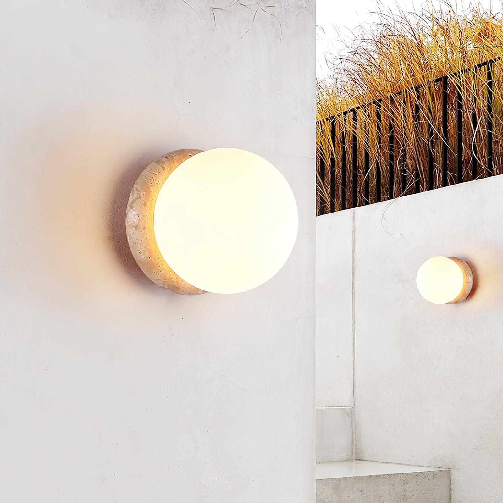 Modern Travertine Stone Round Outdoor Wall Light LED 1-Light Lasson Living