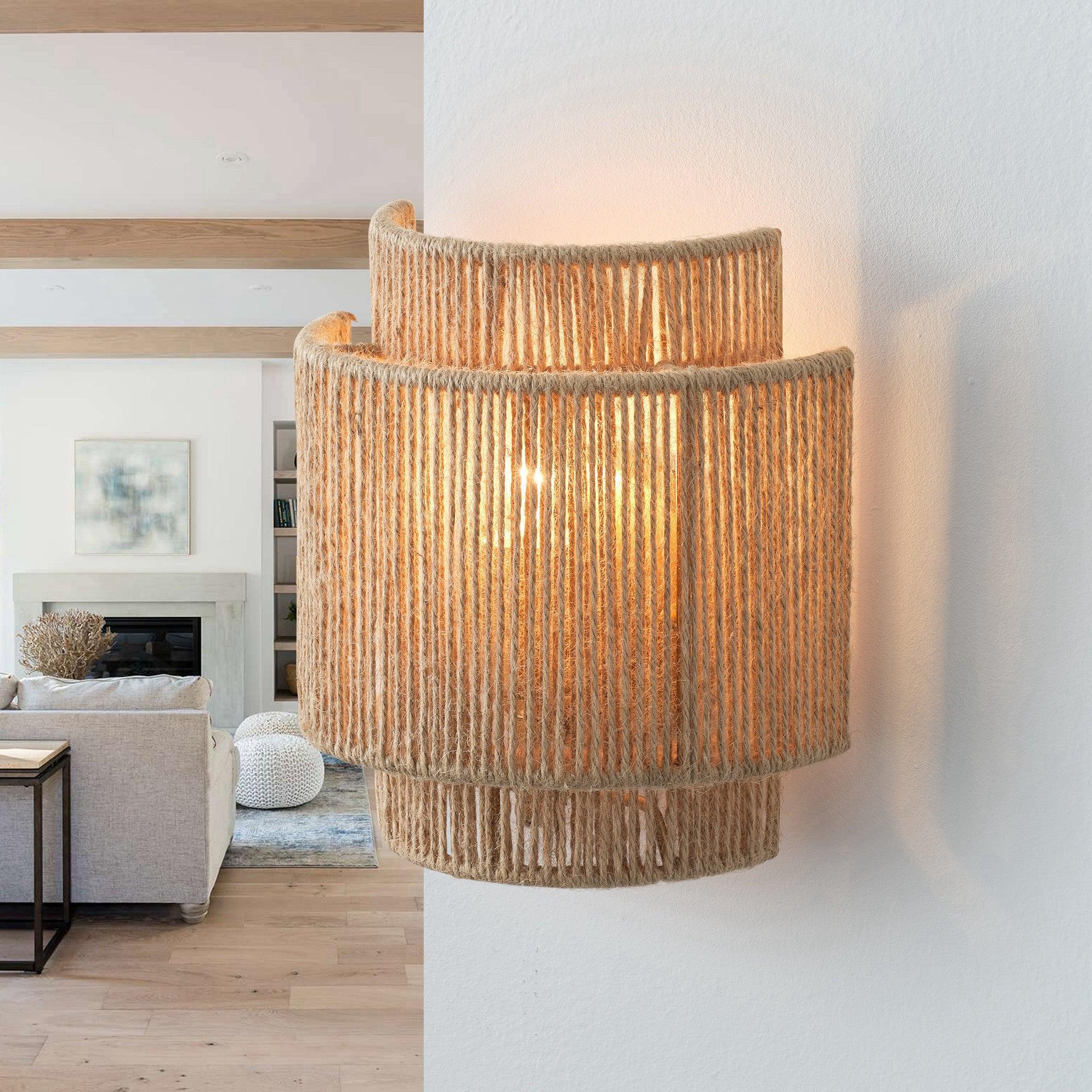Vintage Bohemian Hand-Woven Rope Wall Sconce LED 1-Light Lasson Living
