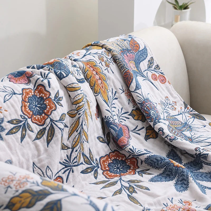 Rustic Artistic Flora Blanket | 100% Floral Cotton Blanket Lasson Living