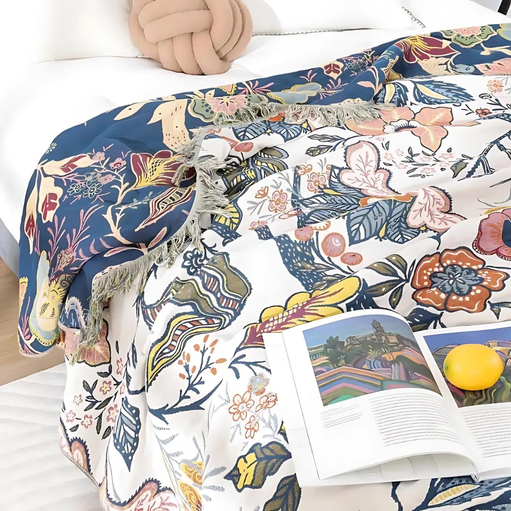 Rustic Artistic Flora Blanket | 100% Floral Cotton Blanket Lasson Living