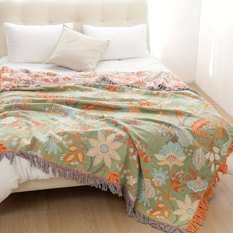Rustic Floral Boho Blanket | 100% Cotton Floral Blanket Lasson Living