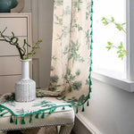 Green Pine Bird Pattern Tassel Curtain Lasson Living